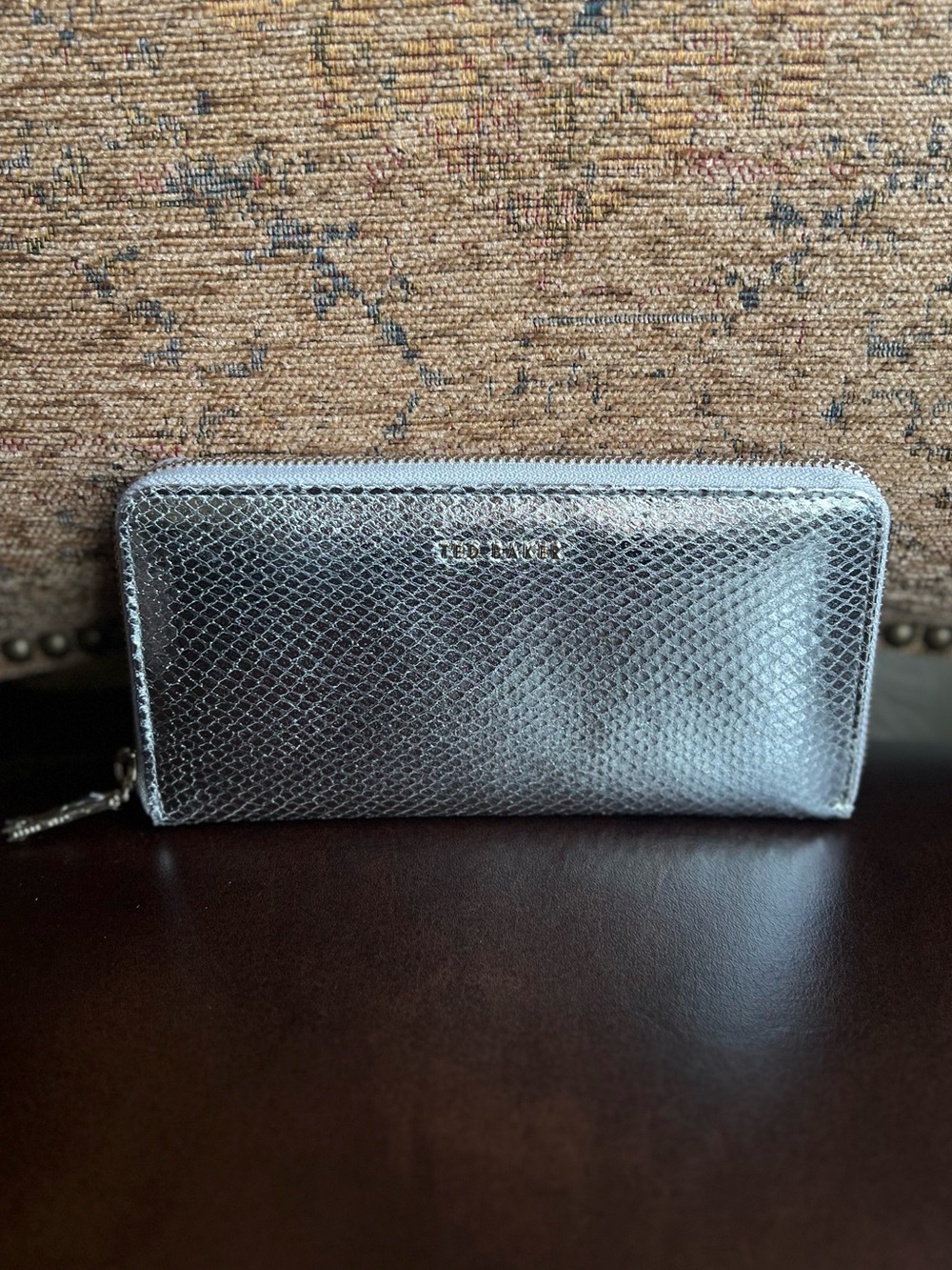 Ted Baker Metallic Silver Zip-Around Wallet